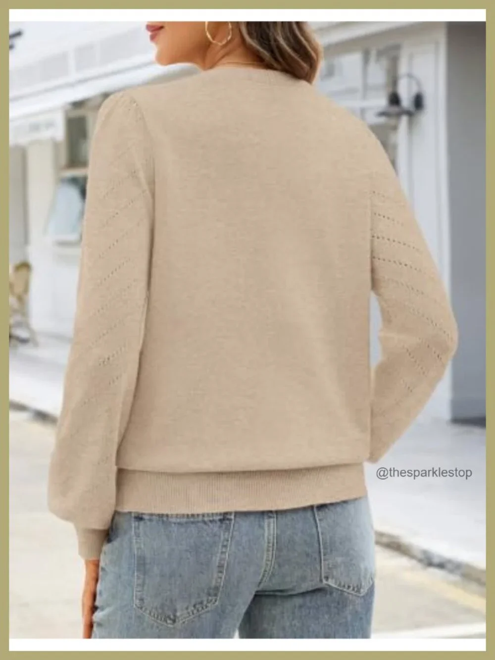 Women's Lightweight Knit Pullover Sweater Long Sleeve Balloon Sleeve Eyelet